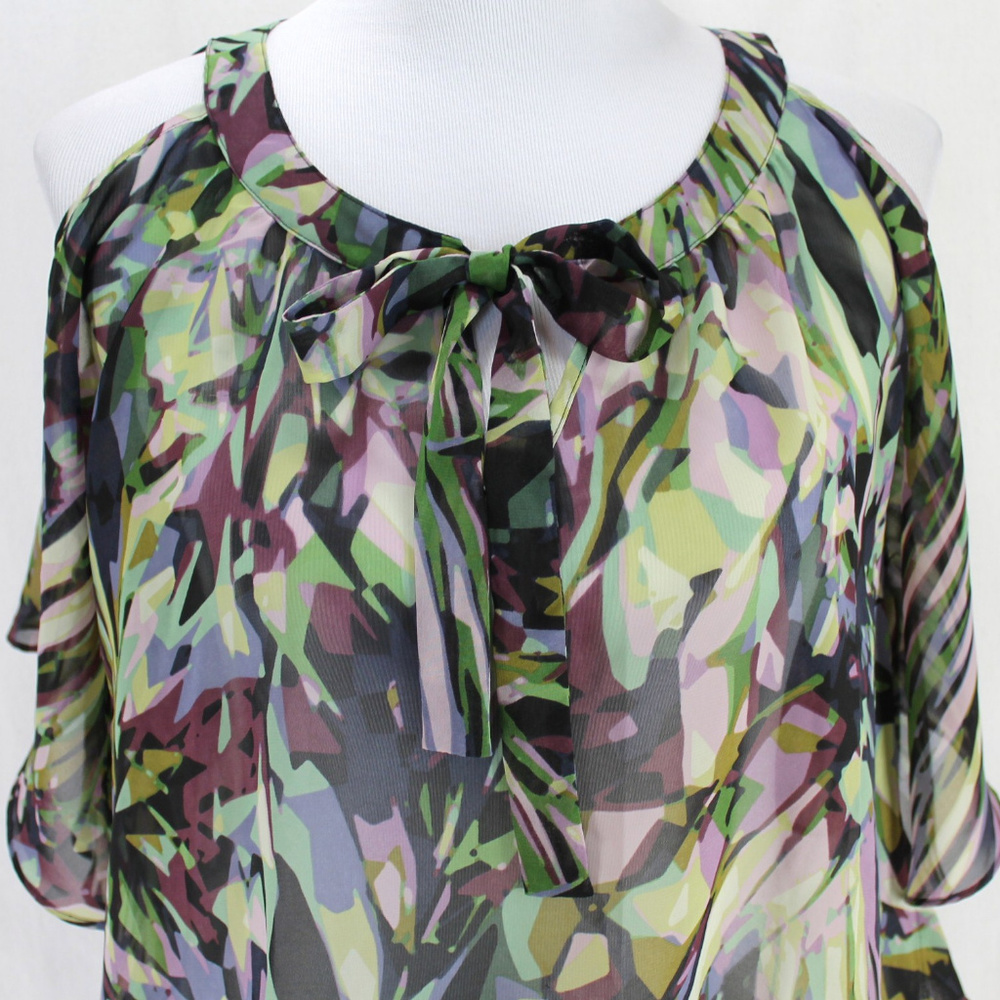 Jennifer Lopez Cold Shoulder Blouse Purple Green S - Picture 2 of 8